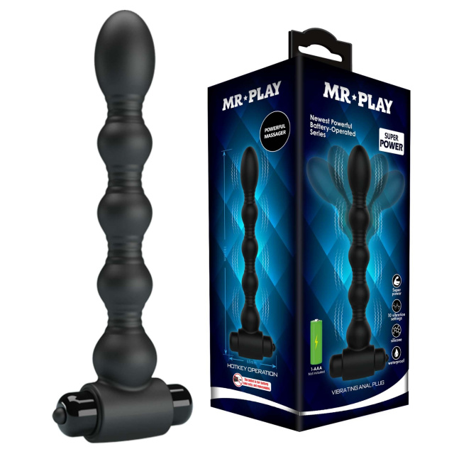 Mr. Play Powerful Massager - Korek analny z wibracjami, Czarny, 18.2 cm