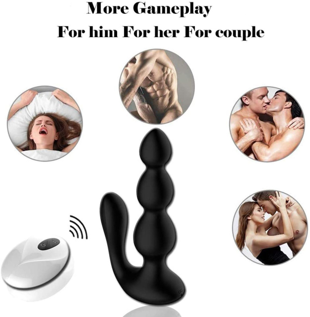 B - Series Cute Anal Beads - Korek analny, Czarny, 18 cm