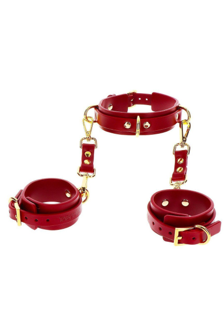BDSM набор Taboom D-Ring Collar and Wrist Cuffs (красный)