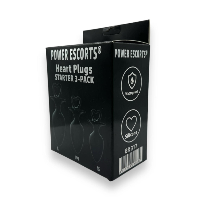 Набір анальних пробок Power Escorts Heart Plug Anal, 3 шт (чорний)