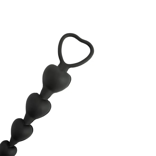Fantasy Anal Beads Heart - Łańcuszek analny, Czarny, 18 cm