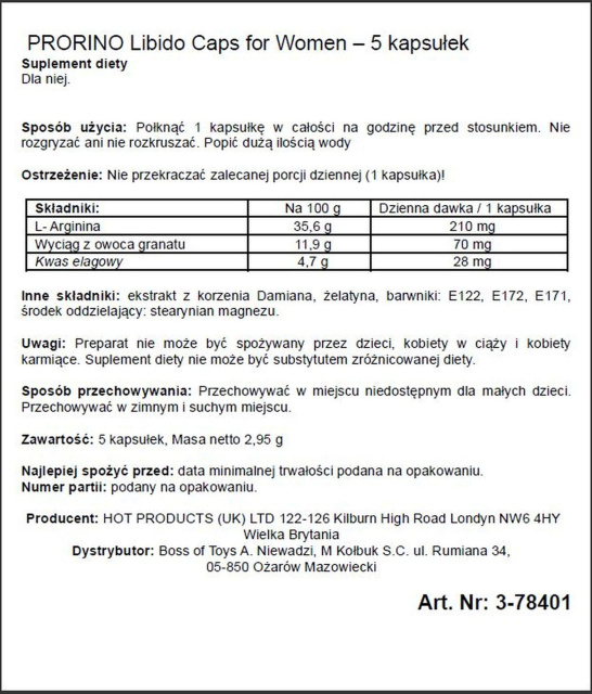 Капсули для жінок Hot Prorino, 5 шт