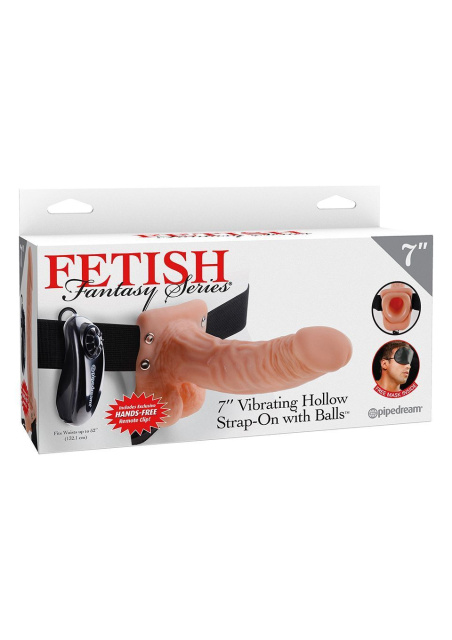 Pipedream Fetish Fantasy Series 7 Inch Vibrating Hollow Strap-On with Balls Light - Proteza penisa z wibracją, W kolorze cielistym, 18, 9 cm