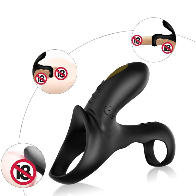 B - Series Joy Ranger - Wibrująca nakładka na penisa, Czarny, 10.9 cm