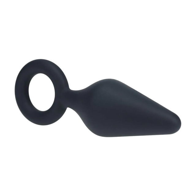 Shots Anal Plug with Loop - Korek analny, Czarny, 10 cm, S