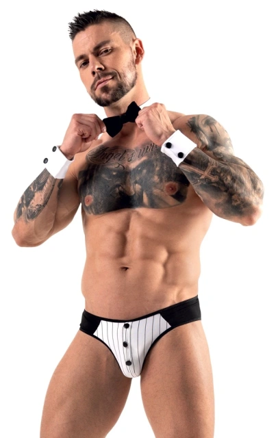 Еротичний костюм офіціанта Svenjoyment Mens Jock Briefs Set, S (чорний-білий)