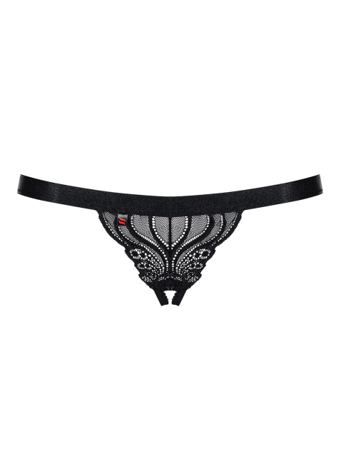Сексуальные стринги с интимным вырезом Obsessive 828, S/M (черный)