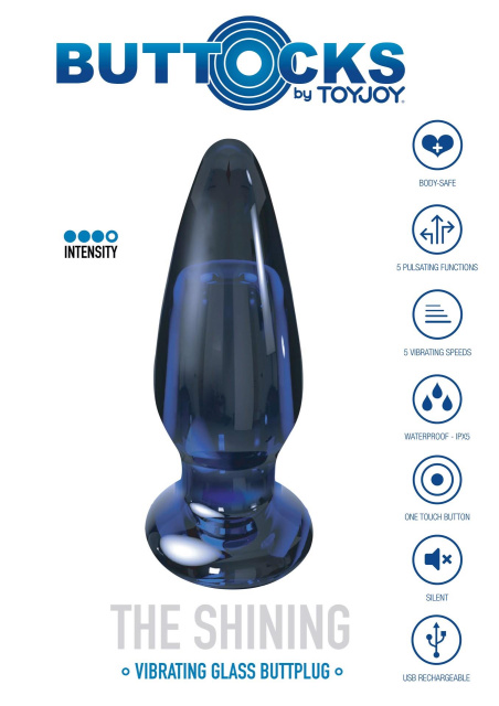 TOYJOY Buttocks The Shining - Korek analny, Niebieski, 11.5 cm