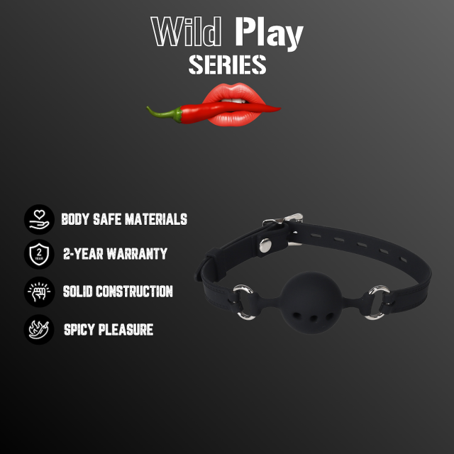EROSPACE Wild Play C14 - Knebel z silikonową kulką, Czarny