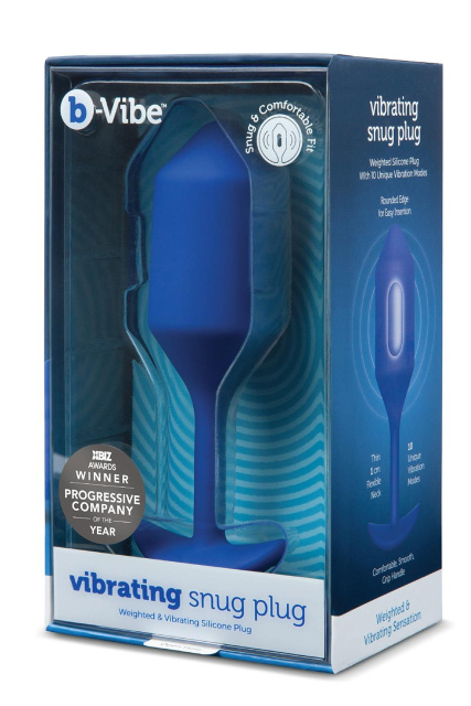 B-Vibe Vibrating Snug Plug 4 - Korek analny z wibracjami, Niebieski, 15 cm