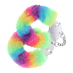 Ouch! Heavy-duty Fluffy Handcuffs - Kajdanki, Tęcza, 24 cm
