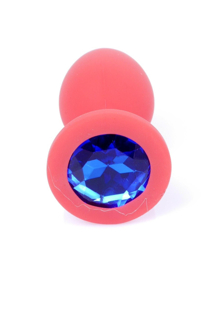 B - Series HeavyFun Plug-Jewellery Red Silicon Plug Small- Blue Diamond - Silikonowy korek analny z kryształem, Niebieski, 7 cm