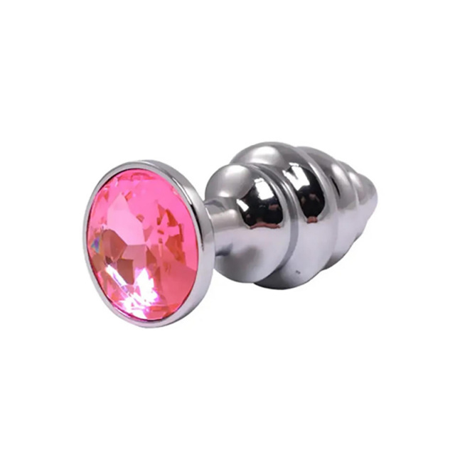 Fantasy Silver Ribbed Butt Plug S - Korek analny, Różowy, 7 cm, S
