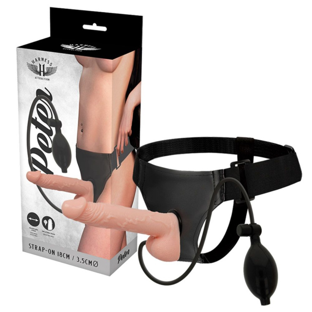 Harness Atraction Peter Strap-on Black - Strapon, W kolorze cielistym, 18 cm