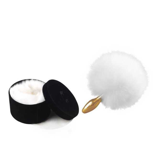 UPKO Rabbit Fur Bunny Tail - Korek analny, Biały, 10 cm
