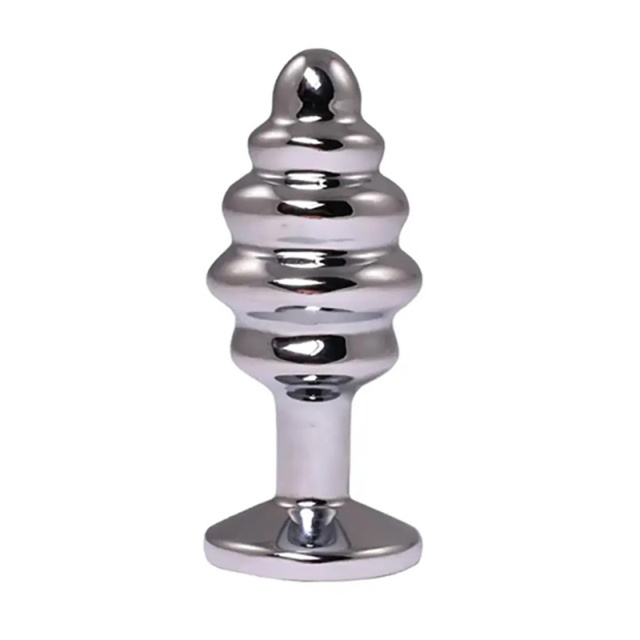 Анальна пробка Fantasy Silver Ribbed Butt Plug M, 8 см (рожевий)