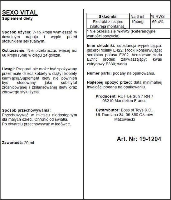 Ruf Aphrodict SexoVital - Krople, Przezroczysty, Bez smaku, 20 ml