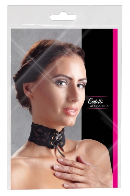Cottelli ACCESSOIRES Choker Lace - Naszyjnik koronkowy, Czarny, 32 cm
