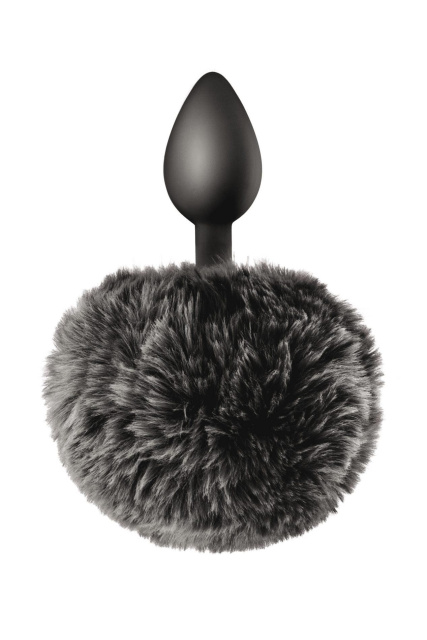 Sweet Caress Black Pompom Anal Plug - Korek analny, Czarny, 12 cm
