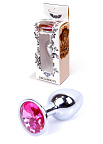 Металева анальна пробка з кристалом Boss Jewellery, 7х2.7 см (фуксія)