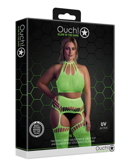 Комплект білизни Ouch! Two Piece with Crop Top and Stockings, XL/XXXXL (зелений)