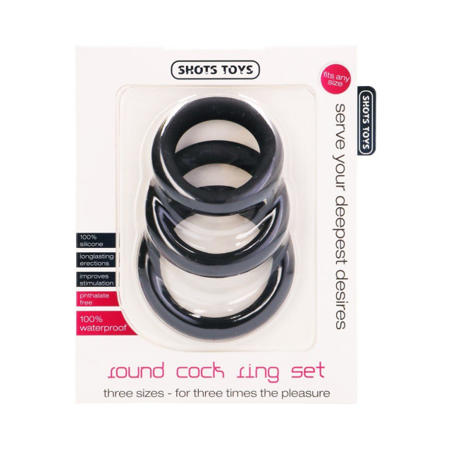 Набор эрекционных колец ShotsToys Round Cock Ring Set, 3 шт (черный)