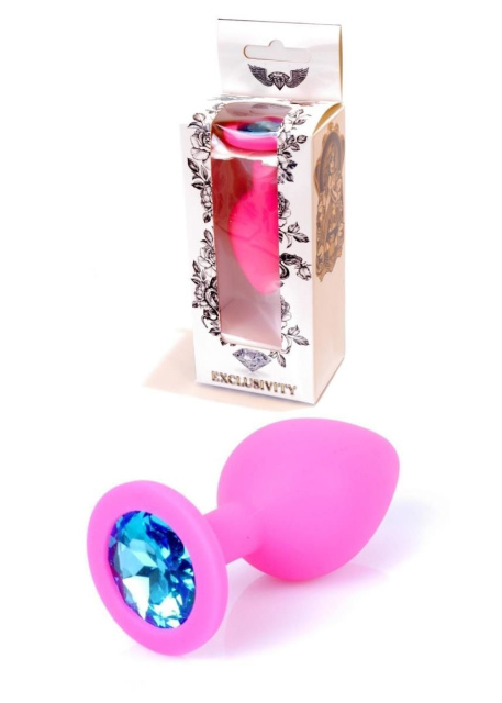 B - Series HeavyFun Boss Silikon Jewellery - Silikonowy korek analny z kryształem, Niebieski, 8 cm