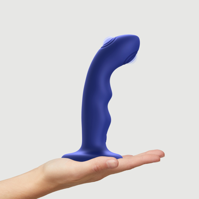Вібратор Strap-On-Me Tapping Dildo Wave M, 15.7 см (синій)