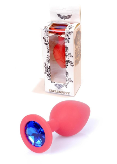 B - Series HeavyFun Boss Silikon Jewellery - Silikonowy korek analny z kryształem, Niebieski, 8 cm