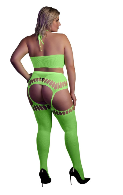 Комплект білизни Ouch! Two Piece with Crop Top and Stockings, XL/XXXXL (зелений)