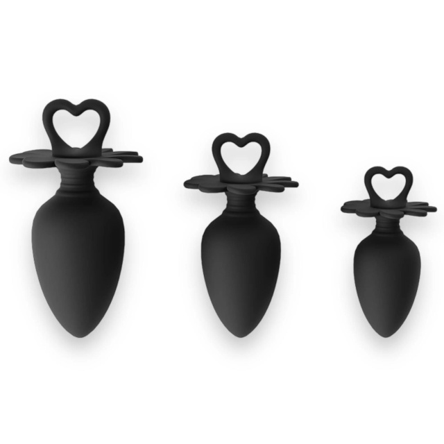 Набір анальних пробок Power Escorts Heart Plug Anal, 3 шт (чорний)
