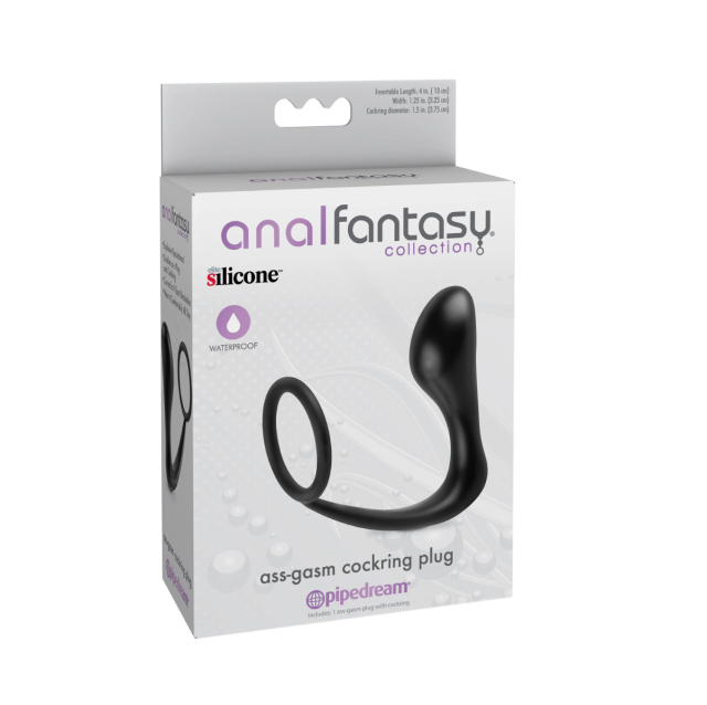 Эрекционное кольцо с анальной пробкой Pipedream Ass-Gasm Cockring Plug, 10 см (черный)