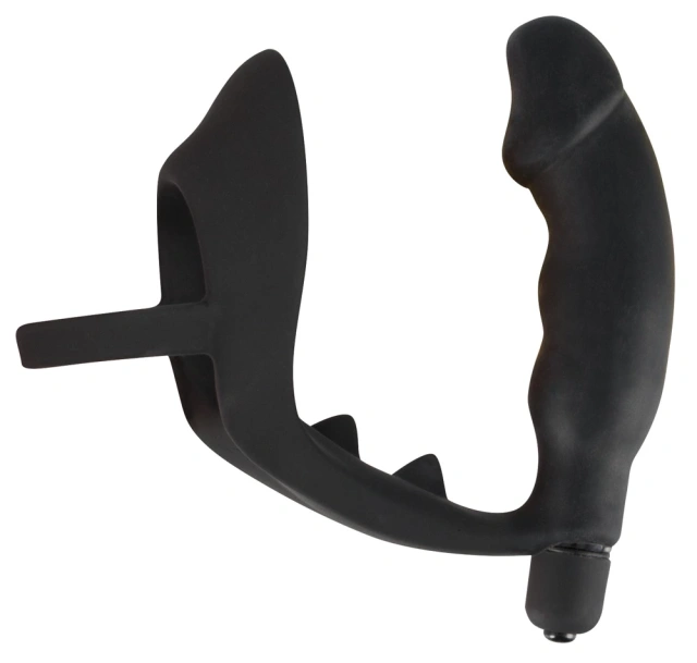 Black Velvets - Wibrujący pierścień erekcyjny z korkiem analnym, Czarny, 13.5 cm