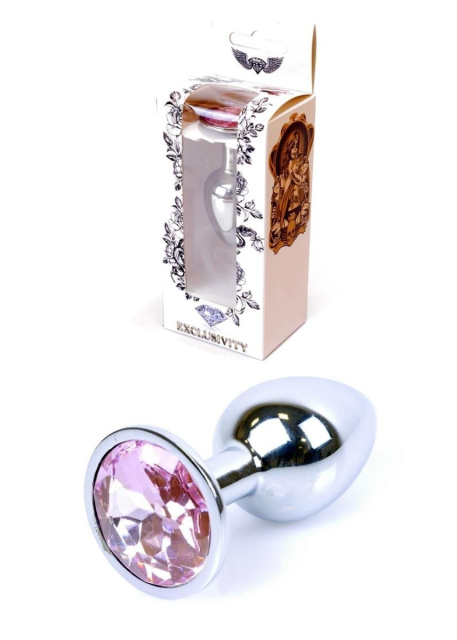 B - Series HeavyFun Jewellery Silver Plug - Metalowy korek analny z kryształem, Różowy, 7 cm, S