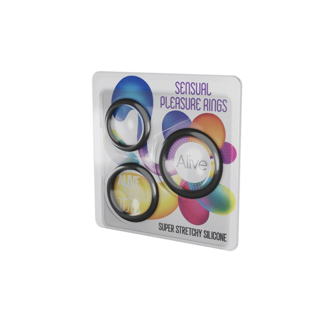 Набір ерекційних кілець Alive Sensual Pleasure Rings, 3 шт (чорний)