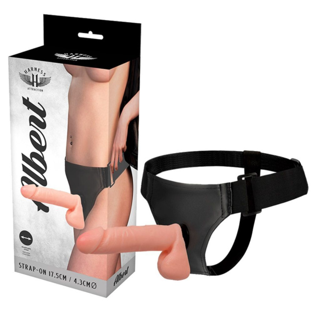 Harness Atraction Albert Strap-on Flesh - Strapon, W kolorze cielistym, 17.5 cm