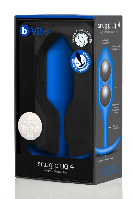 B-Vibe Snug Plug 4 - Korek analny, Niebieski, 14 cm
