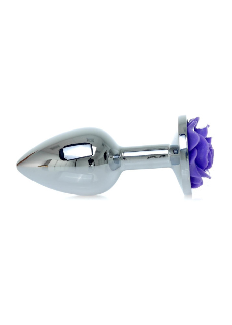 B - Series HeavyFun Jewellery Silver Plug Rose - Metalowy korek analny, Fioletowy, 9 cm