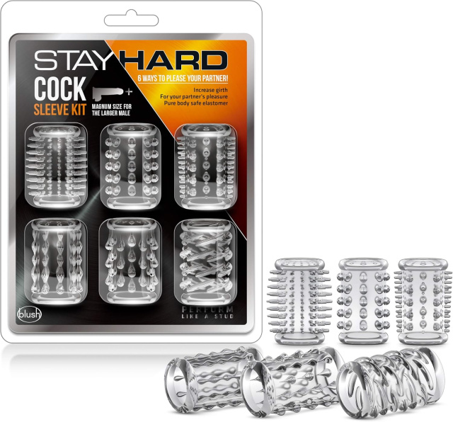 Насадка на пенис Blush Stay Hard Cock Sleeve Kit, 6 шт. (прозрачный)