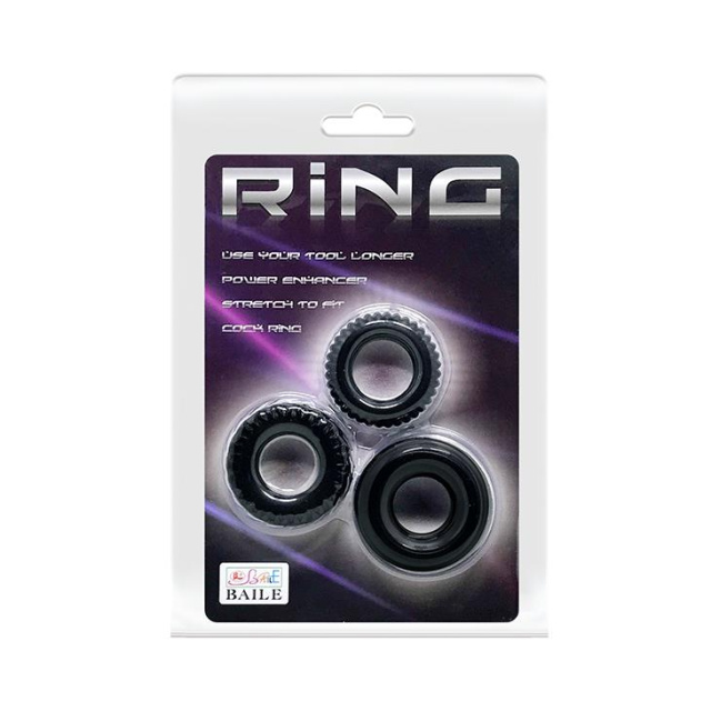 Набор эрекционных колец Baile Three Cock Rings, 3 шт (черный)