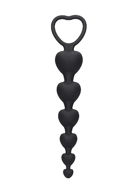 Ouch Anal Heart Beads - Łańcuszek analny, Czarny, 18.5 cm