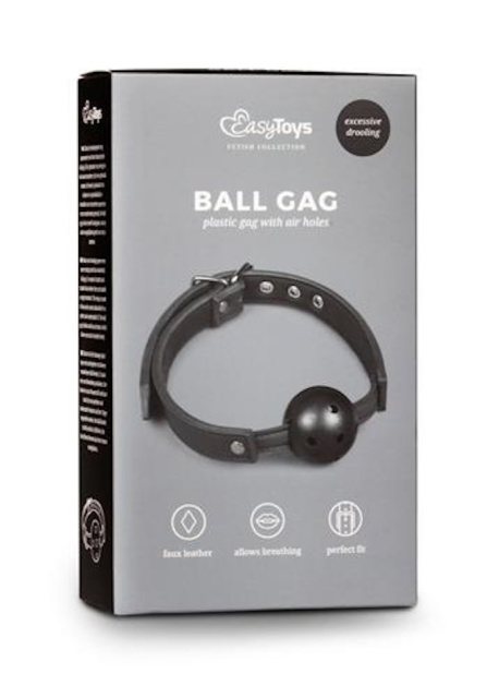 Easytoys Ball Gag Plastic Gag With Air Holes - Knebel z kulką, Czarny, 61.5 cm
