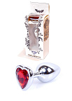 Анальна пробка з кристалом Jewellery Silver Heart Plug, 7х2.7 см (червоний)