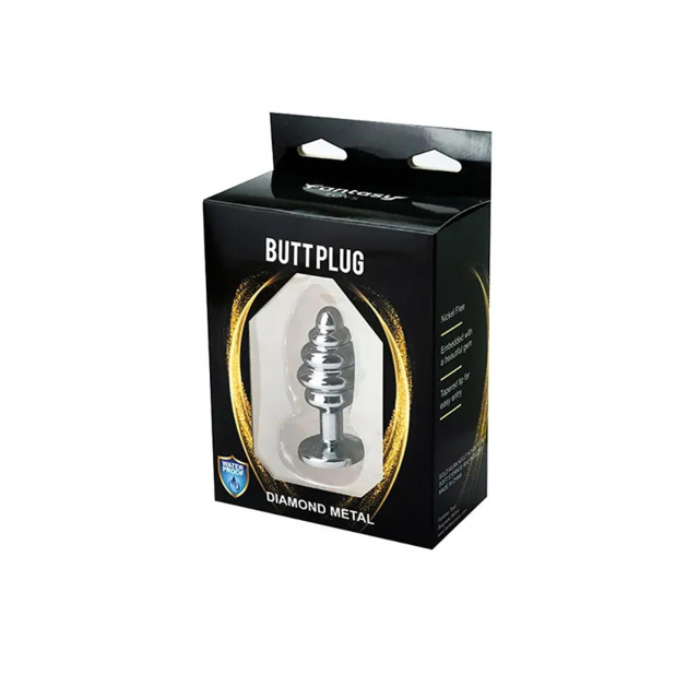 Korek analny Fantasy Silver Ribbed Butt Plug S, 7 cm (czerwony)