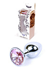 Металева анальна пробка з кристалом Boss Jewellery Silver Plug, 7 см (рожевий)