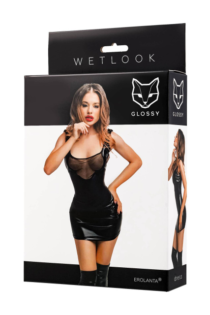 Міні-сукня Glossy Rimma wetlook, L (чорний)
