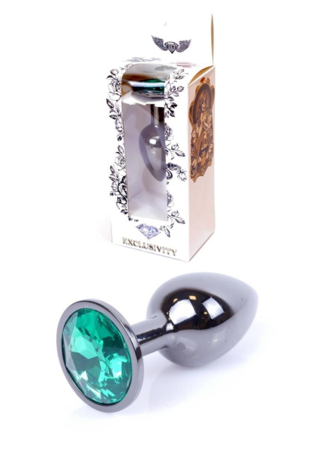 B - Series HeavyFun Boss Jewellery - Metalowy korek analny z kryształem, Zielony, 7 cm, S