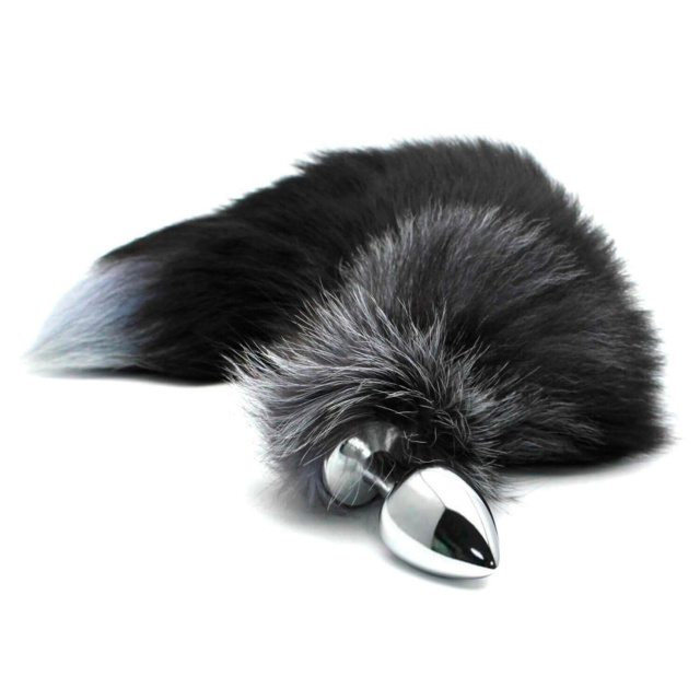 Анальна пробка Alive Anal Pleasure Black & White Fox Tail L, 9 см (сріблястий)