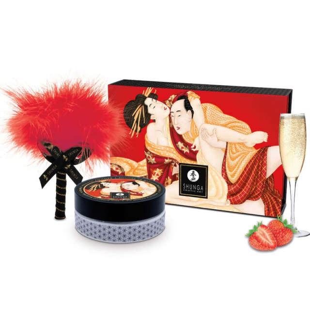 Подарочный набор для массажа Shunga Kissable Massage Powder Sparkling Strawberry Wine