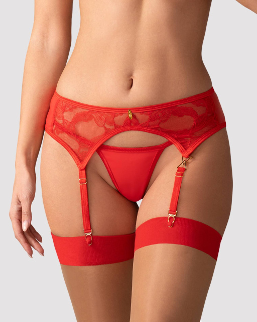Пояс для панчох Obsessive Aliosa, L/XL (червоний